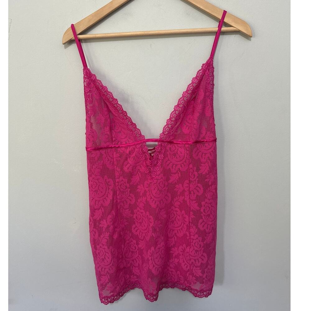 Victorias Secret Slip Dress Large Pink Lace Cami Plunging V-Neck Dainty Coquette